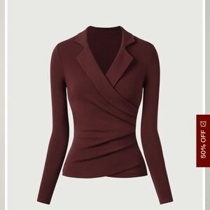 OGL Women's Burgundy Wrap Blouse NWT